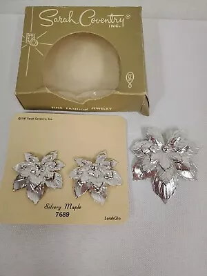 Sarah Coventry Vintage Silvery Maple #7689 Layered Leaf Brooch & Earrings  W Box • $21.95