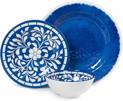 Melamine Dinnerware Set - 12 Pcs Dinner Dishes Set For Outdoor Use Dishwasher S • £55.89