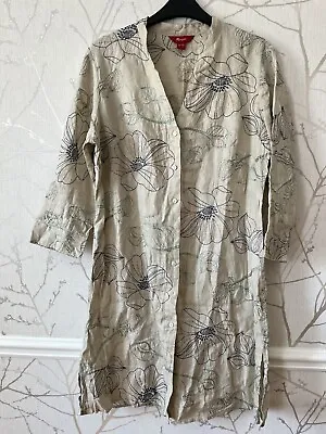 £12 • Buy MONSOON Beige Floral Embroidered - 100% Linen ButtonUp Shirt Dress - Womens 14