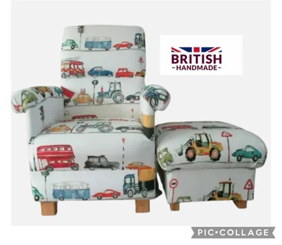 £319.99 • Buy Prestigious On The Road Fabric Adult Chair & Footstool Nursery Lorries Cars Bus