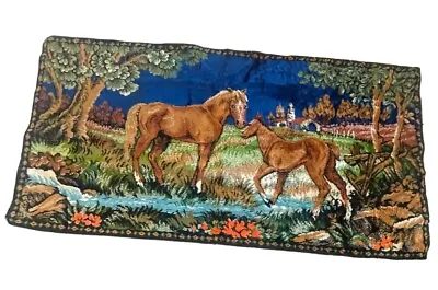 Vintage Velvet Tapestry Wall Hanging Rug Horse Colt Grazing Italy FREE SHIPPING • $49.99