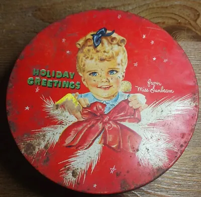 $16.99 • Buy Vintage 1950's Miss Sunbeam Holiday Greeting Cake Tin Original 