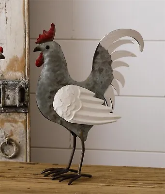 Country Primitive ROOSTER CHICKEN METAL SCULPTURE STATUE Home Kitchen Rustic • $23.97