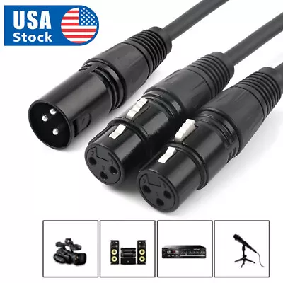 3-Pin XLR Male Plug To Dual 2 Female 16 AWG Jack Y Splitter Mic DJ Cable Adaptor • $11.59