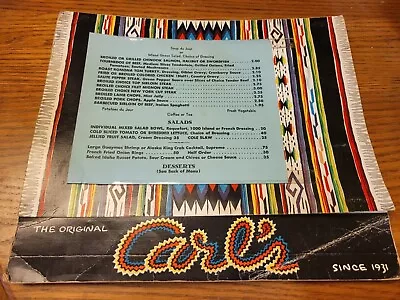 Vintage The Original Carl's Menu California • $20