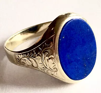 Antique Engraved 14k Gold Lapis Men's Post Victorian Era Vintage Ring • $2732