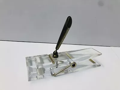 Vintage Lucite Clothespin Desktop Memo & Pen Holder Clear Acrylic • $15.60