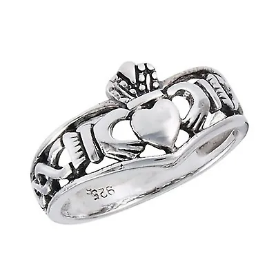 Irish Claddagh Ring Womens 925 Sterling Silver Celtic Knot Wedding Band • £24.10