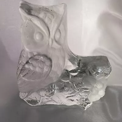 Viking Glass Owl Paperweight Handmade Clear Solid 5 X5  1 Lb 14 Oz • $18.88