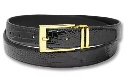 Biagio Croc Embossed BLACK Mens Bonded Leather Belt Gold-Tone Buckle Sz 40 • $15.95