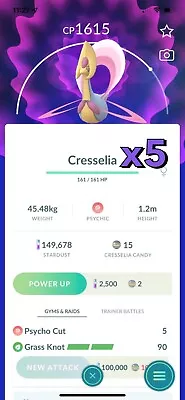 Cresselia X5✨mini PTC 100k✨with Grass Knot✨PvP For GL/UL✨ • $5