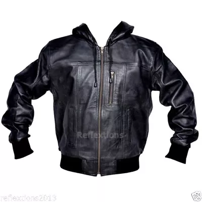 Mens Hood Leather Jacket Soft Fashion Trendy Casual Boys Leather Bomber Jacket • $169