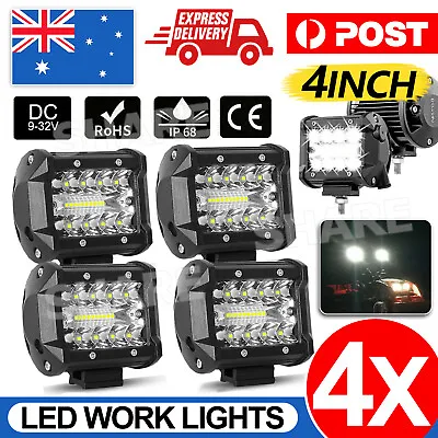 4X 4inch 200W LED Work Lights Bar Spot Flood Light Bar Reverse 4WD 12V 24V OZ AU • $18.95