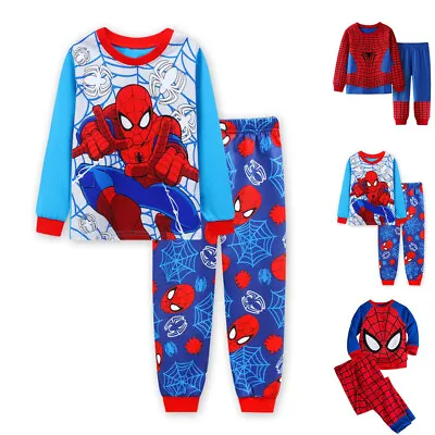 Kids Boys Spiderman Pyjamas Outfits Nightwear Tops Shirt Pants Clothes Set PJs • £8.39