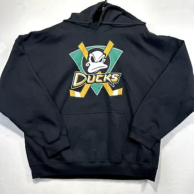 Anaheim Mighty Ducks Hoodie XL Black Mens Hockey Pullover Disney Heavyweight • $29