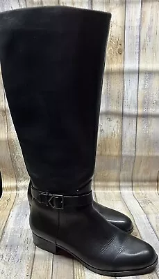 Via Spiga Black Leather Knee High Boots With Zipper Buckle Accent 38.5/8.5M  • $55