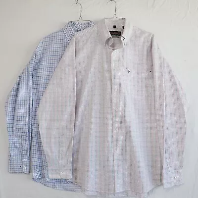 Rafter C Shirt Mens Large Easy Wear 45 Western Button Plaid Long Sleeve Lot Of 2 • $39.99