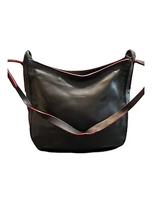 Francesco Biasia Black Leather Shoulder Bag Satchel With Red Trim • $25