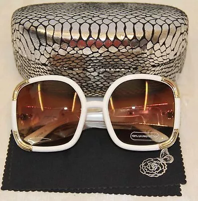 Joan Boyce White & Gold Oversized Womens Sunglasses With Hard Case 3488043w3 • $17.95