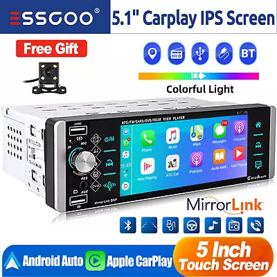 Single 1 Din 5.1  Car Stereo Radio Apple/Android Carplay Bluetooth Touch Screen • $97.45