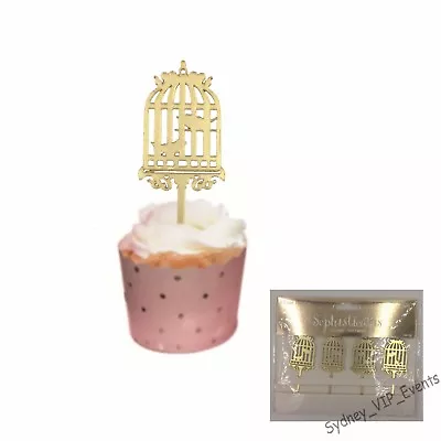 Wedding Engagement Party Gold Birdcage Acrylic Cake Toppers 4pk Cupcake DÉcor • $5.45