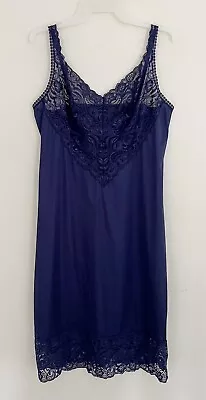 Vintage VANITY FAIR Navy Blue Full Slip Dress Women’s Size 38 Lingerie Nylon • $18.99