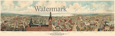 LARGE 1898 Panoramic View Milwaukee Wisconsin From City Hall Print 17  X 54   • $49.99