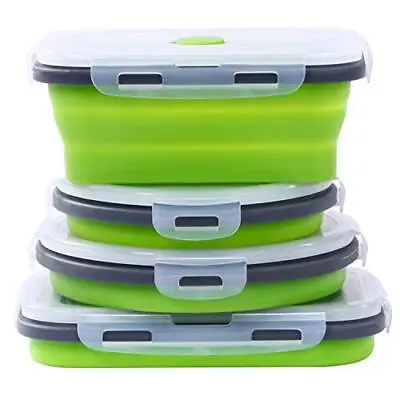 Collapsible Silicone Food Storage Containers With Airtight Lids 4 Pack Set Lunch • £17.37