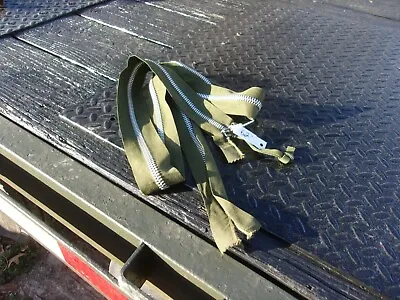 One...military Surplus Zipper 62 In Green  Tent Tarp Canvas  Truck  Fix  Us Army • $8.50