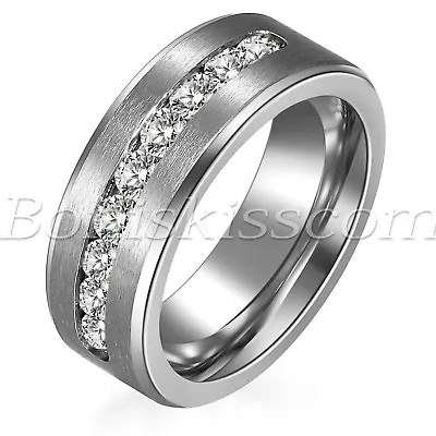 Men's Women's High Polish Stainless Steel Cubic Zircon Wedding Band Promise Ring • $9.99