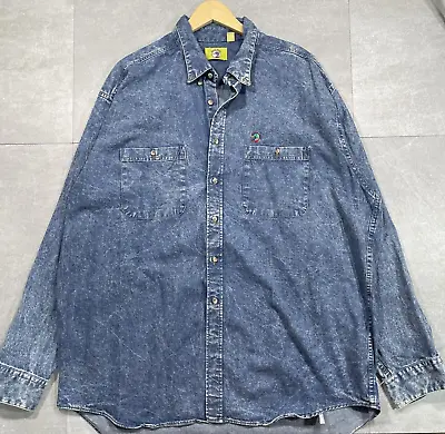 Vintage Duck Head Denim Shirt Mens XL Blue Jean Long Sleeve Button USA Acid Wash • $19.99