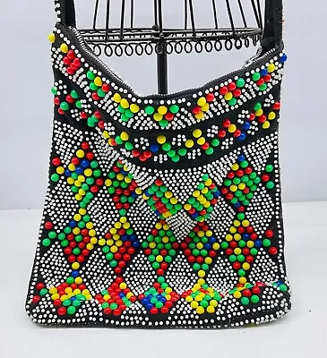 Vintage Candy Dot Beaded Purse Retro Boho Hippie Bag Made In Hong Kong • $18