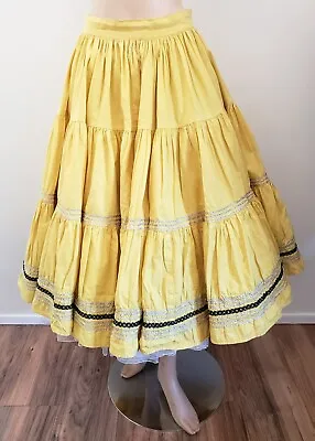 Vintage 50s Yellow Cotton Full Circle Skirt Patio Skirt Rockabilly Sz 4 • $50