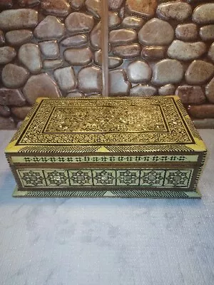 Wood Jewelry Box With Mosaic Style Art Has Inner Liner Nice Condition. • $40