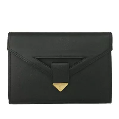 Vintage Yves Saint Laurent YSL Logo Black Leather Clutch Bag/4X1111 • $153.50