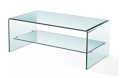 Luna Curved Glass Coffee Table With Shelf | Living Room Occasional Table • £239