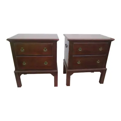 Nightstand 2 Drawer Handle On Sides Solid Cherry Vaughan-Bassett Set Of 2 • $625