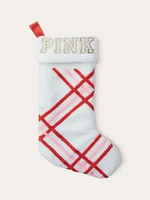 Victoria's Secret Pink Christmas Holiday Sherpa Candy Cane Stripe Stocking NEW • $14.99