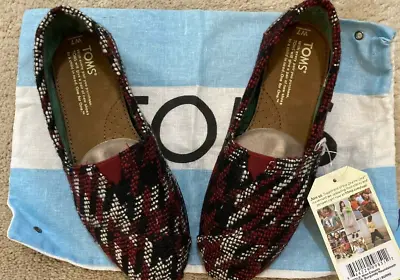$45 • Buy Toms Classics Burgundy/Black Houndstooth Woolen Womens Size 7 Shoes