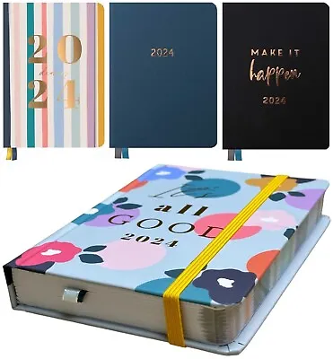 2024 A6 Day A Page Diary Full Year Index Organiser Journal Padded Luxury Cover • £4.99