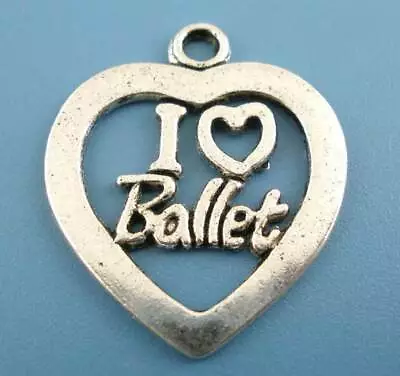 15 SILVER I LOVE BALLET HEART CHARM/PENDANTS 25mm~ Dance Birthday Necklace (20B) • £3