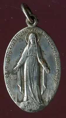 Large French Antique Silver Plated Religious Medal.miraculous Medal Signed Penin • $24.90