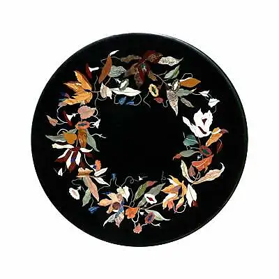 12  Black Round Marble Coffee Table Top Pietra Dura Inlay Mosaic Room Antique • $236