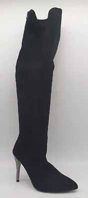 Nina Rocklin Black Fabric Over Knee Glam High Heel Women's Boots Size 7.5 M • $23.99