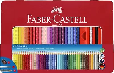 Faber-Castell Color Grip Watercolor Pencils 48 Colors Canned + Accessories 1124 • $57.87