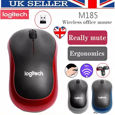 Logitech M185 Wireless Optical Mouse + USB Receiver Fit Compact PC Laptop Mouse • £4.69