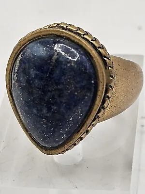 Vintage BARSE RING Bronze Lapis Lazuli Gemstone Sz 6 3/4 Statement Signed Easter • $36