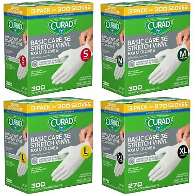 Curad Basic Care 3G Vinyl Exam Gloves Small Medium Large X-Large. 300 Ct • $26.95