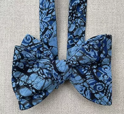Vintage Bow Tie Blue & Black Floral Self-Tie Not Adjustable 3.5  Wide X 39.5  • $24