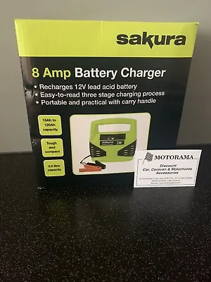 Sakura 12v 8 Amp Portable Battery Charger Car/motorbike/motorhome/caravan • £26.20